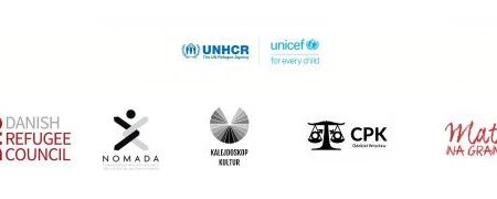 UNHCR, Unicef for every child, Danish Refugee Council, NOMADA, Kalejdoskop Kultur, CPK, Matki na granice!: logotypy