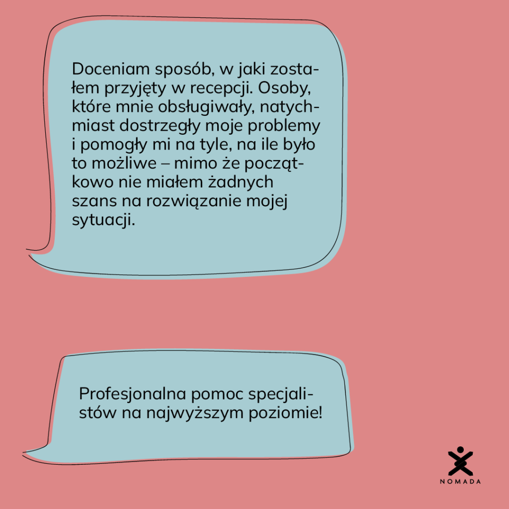 A visual representation of various opinions and reviews regarding NOMADA's work, placed on a pink background in blue shapes.