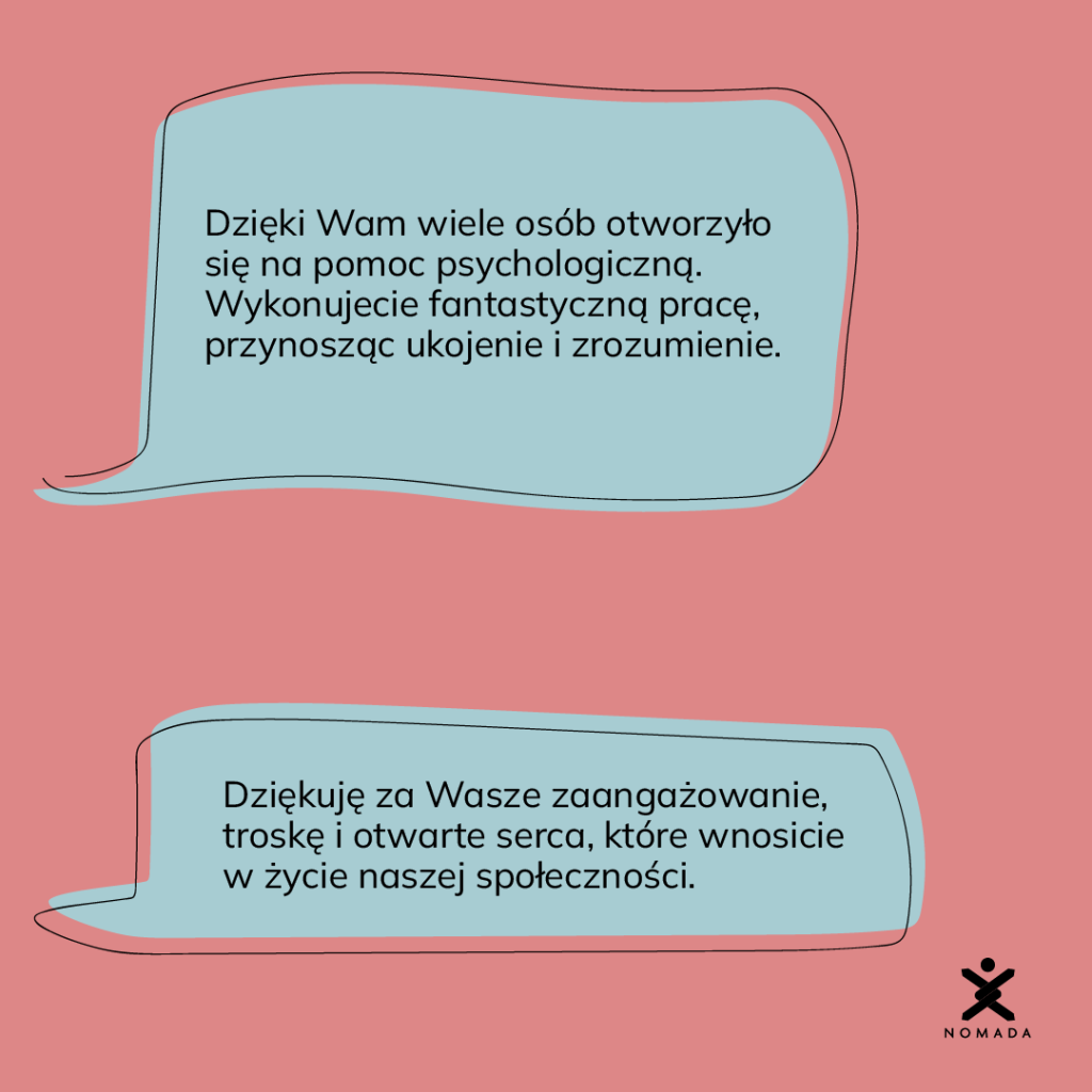 A visual representation of various opinions and reviews regarding NOMADA's work, placed on a pink background in blue shapes.