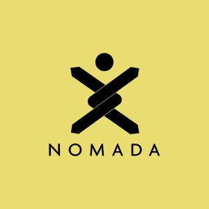 Logo nomady, na żółtym tle.